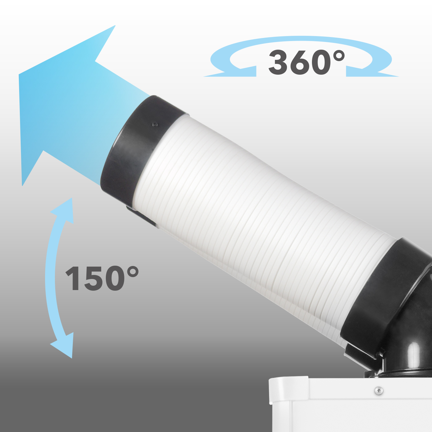 Los conductos de aire frío de todos los aires acondicionados portátiles pueden inclinarse 150 grados y girar 360 grados para la refrigeración puntual.