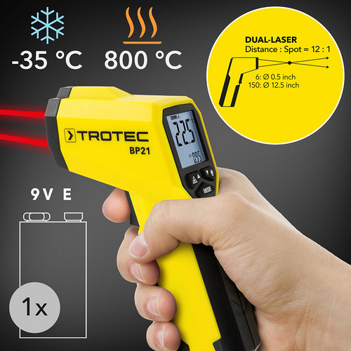 Medición de la temperatura de la superficie sin contacto desde -35°C hasta +800°C.